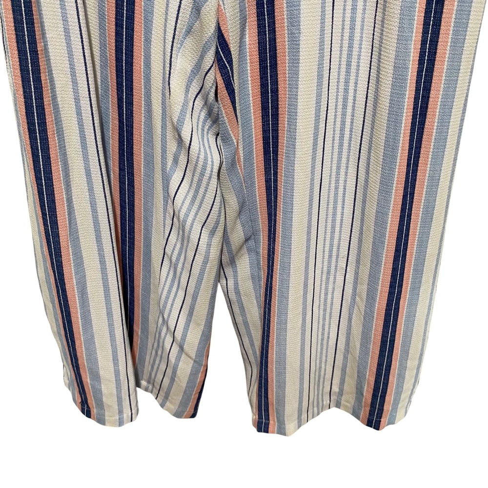 Studio JPR Womens XL Wide Leg Crop Pants Blue Pink Striped Nautical Button Trim - Picture 3 of 11